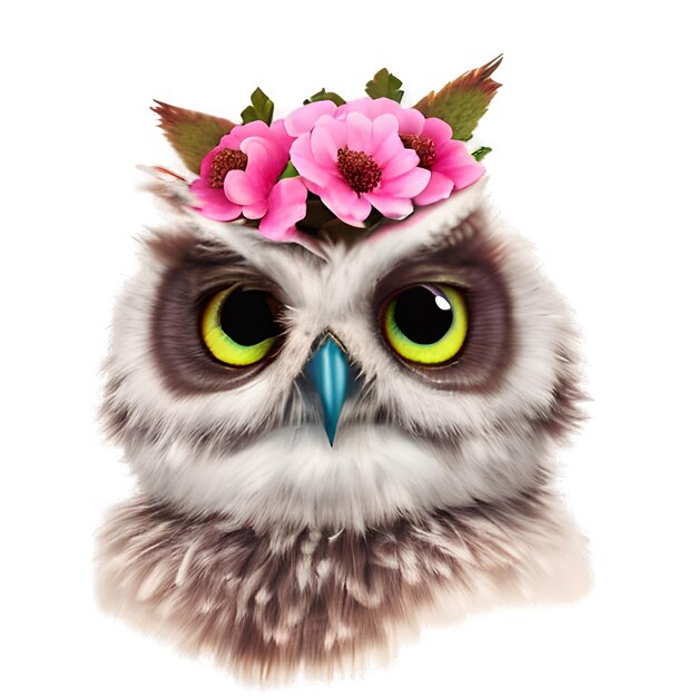 cute owl with a beautiful flower crown