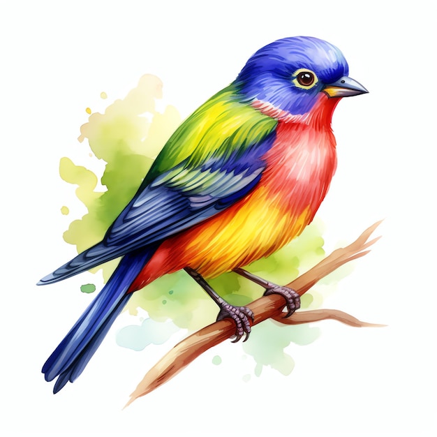 Cute Painted bunting with its vibrant plumage bird watercolor illustration clipart