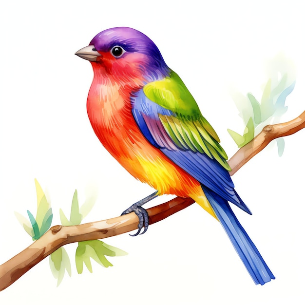 Cute Painted bunting with its vibrant plumage bird watercolor illustration clipart