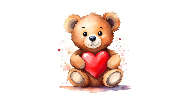 Фото Милый нарисованный плюшевый медведь с сердцем в подарок