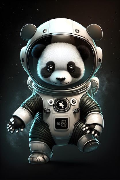 cute panda astronaut standing cartoon