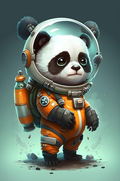 cute panda astronaut standing cartoon