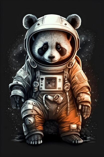 cute panda astronaut standing cartoon