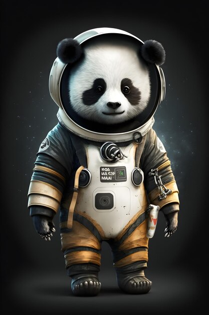 cute panda astronaut standing cartoon