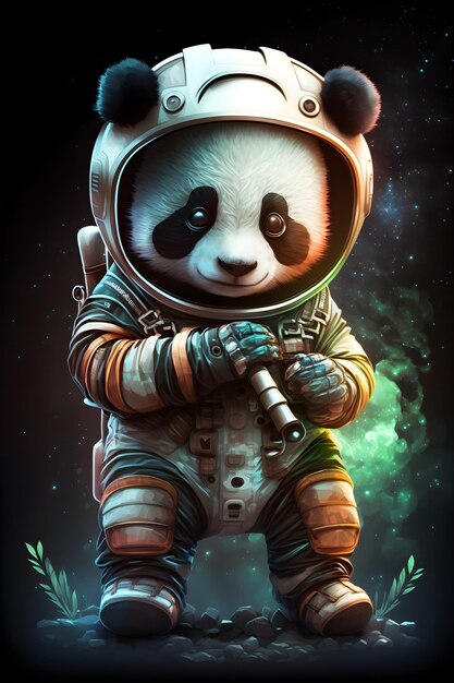 cute panda astronaut standing cartoon