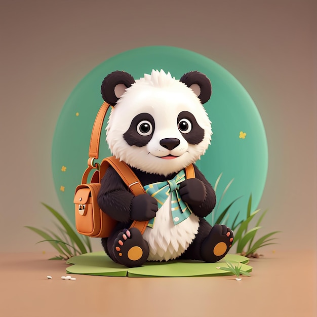 Cute panda bag cartoon vector icon illustration animal education icon concept isolated premium flat