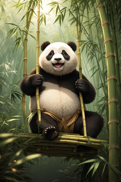 милая панда в бамбуковом лесу