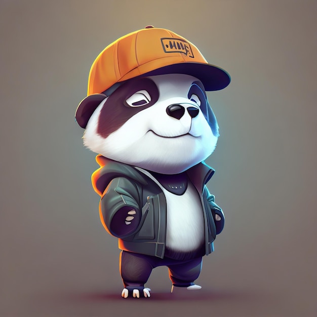 Cute panda bear character with aesthetic streetwear clothes outfit