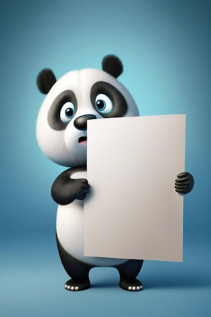 Cute panda bear holding empty banner 3D render style AI Generated