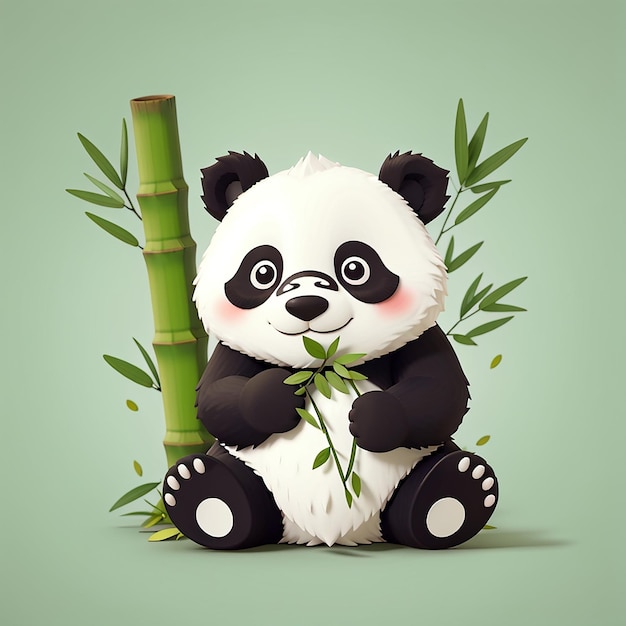 Cute panda bite bamboo cartoon vector icon illustration animal nature icon concept isolated flat