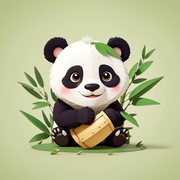 Cute panda bite bamboo cartoon vector icon illustration animal nature icon concept isolated flat