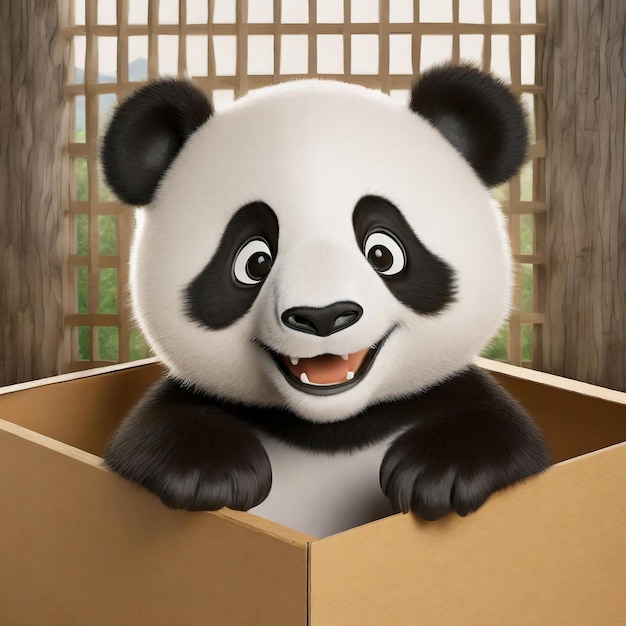 Foto panda carino nella scatola arte digitale