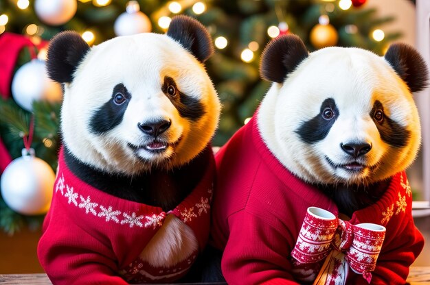 Cute Panda in Christmas sweater AI Generated