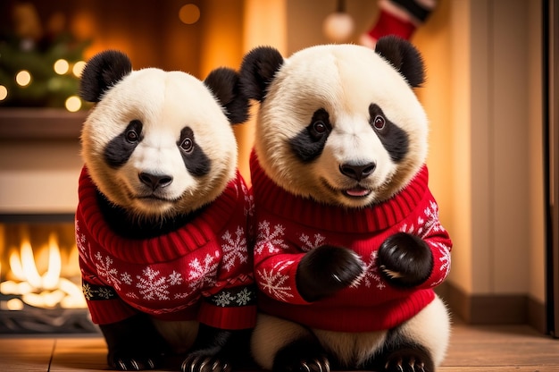 Cute Panda in Christmas sweater AI Generated