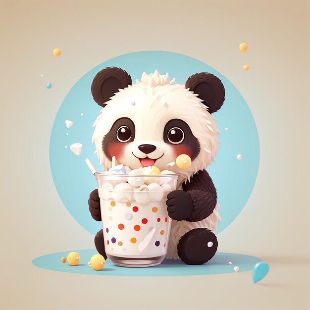 Cute Panda Drink Boba Milk Tea Cartoon Vector Icon Illustration Animal Drink Icon Concept Isolated Premium Vector Flat Cartoon Style