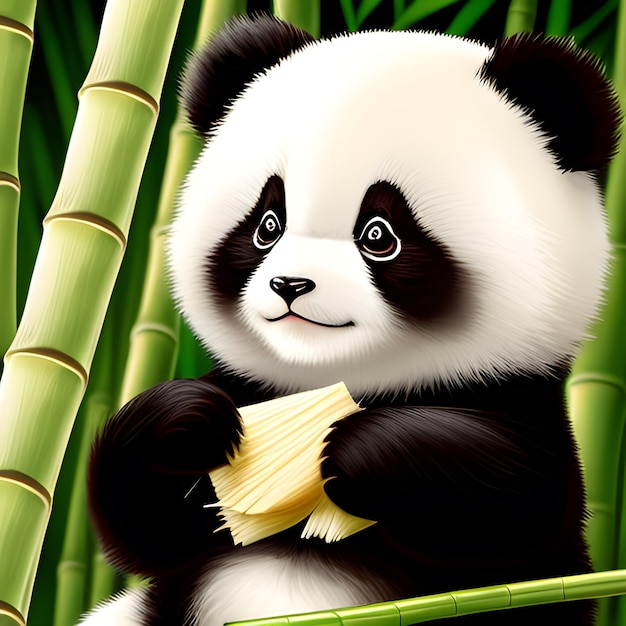 Cute panda eating bamboo