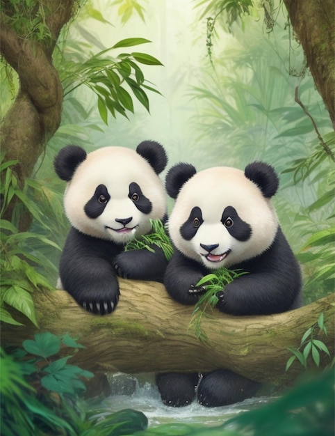 cute panda enjoying in jungle