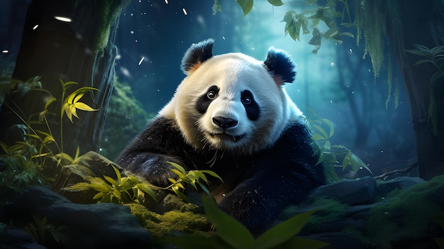 Cute panda in the forest background Generative AI