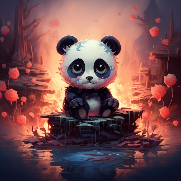 Cute panda fusion style art