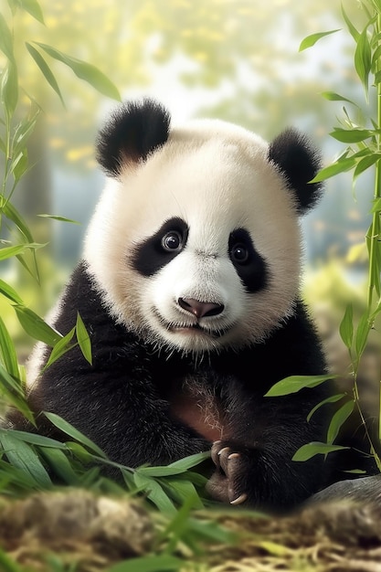Foto panda carino in un giardino ai generativo