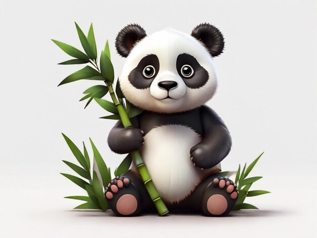 Foto un panda carino che tiene in mano un bambù in stile cartone animato 3d isolato su sfondo bianco