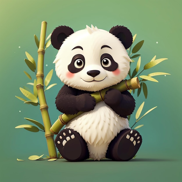 Cute panda holding bamboo cartoon vector icon illustration animal nature icon concept isolated flat