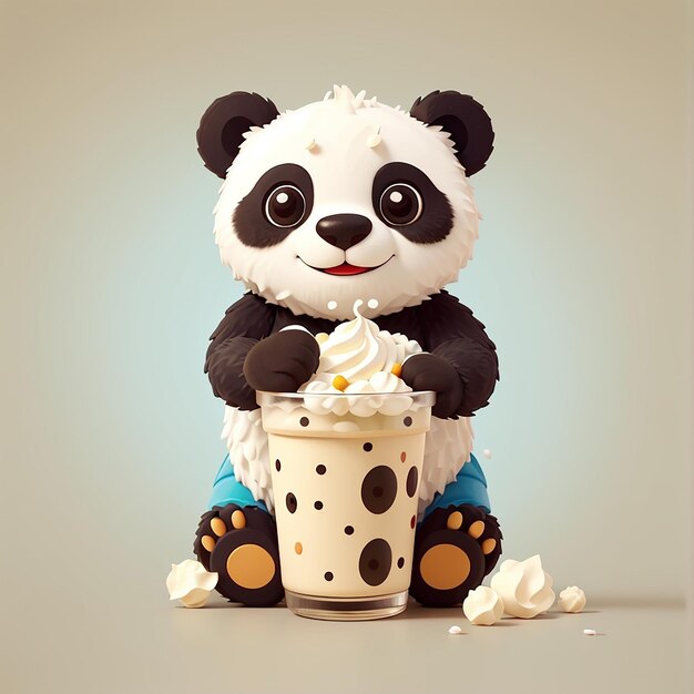 Cute Panda Hug Boba Milk Tea Cartoon Vector Icon Illustration Animal Drink Icon Concept Isolated Premium Vector Flat Cartoon Style