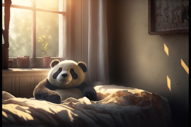 Cute panda lies under the blanket AI generated