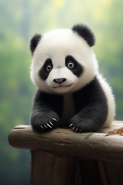 Premium AI Image  cute panda looking at camera with blurred forest  background