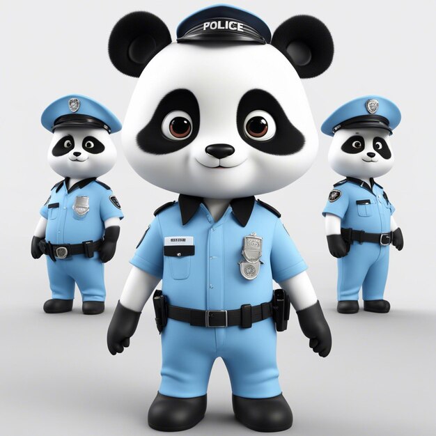 A cute panda in police cloth dress white clear background