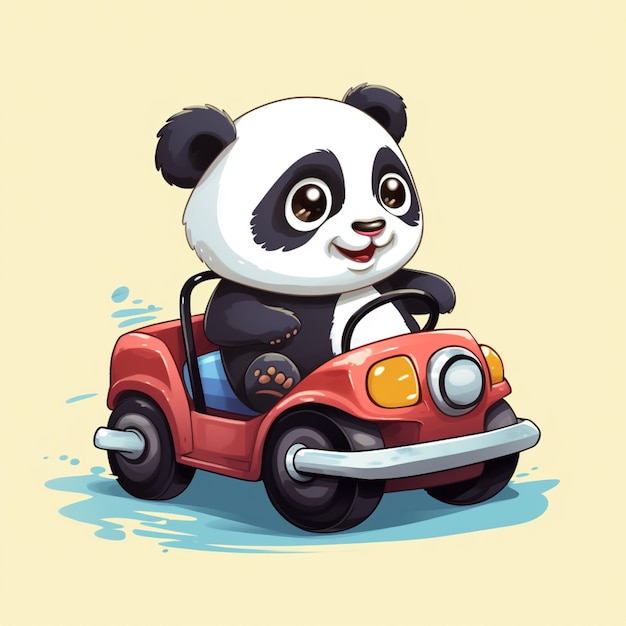 Cute panda riding car cartoon vector icon illustration animal transportation icon concept isolated