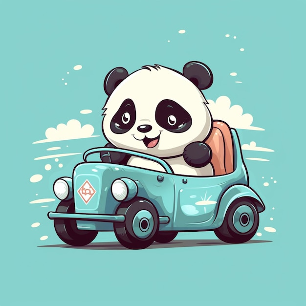 Cute panda riding car cartoon vector icon illustration animal transportation icon concept isolated