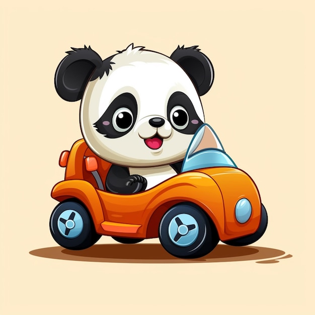 Cute panda riding car cartoon vector icon illustration animal transportation icon concept isolated