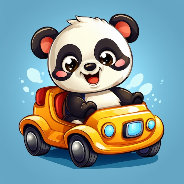 Cute panda riding car cartoon vector icon illustration animal transportation icon concept isolated