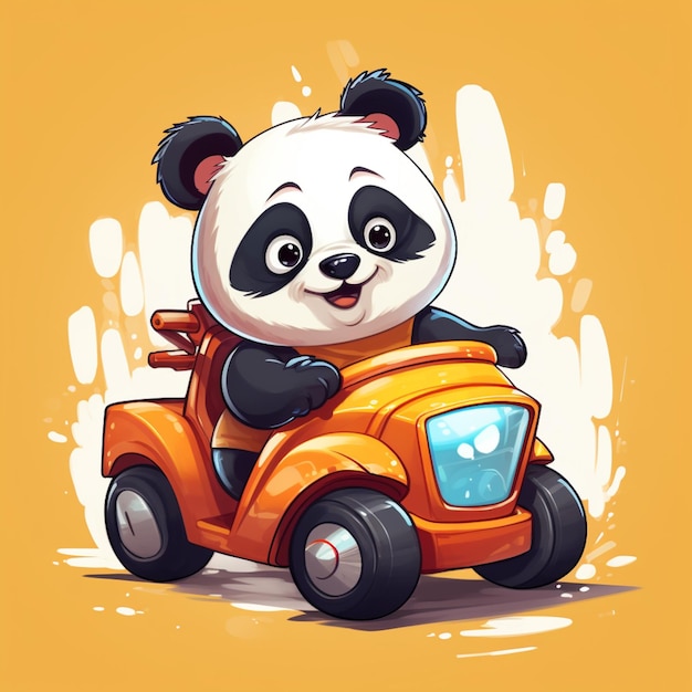 Cute panda riding car cartoon vector icon illustration animal transportation icon concept isolated