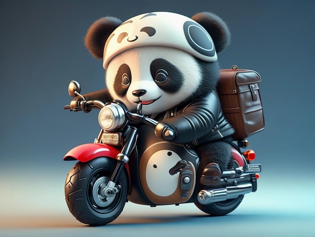 Cute panda riding motor cycle