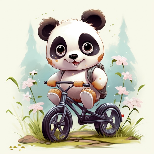 cute panda riding a motorcycle cartoon design