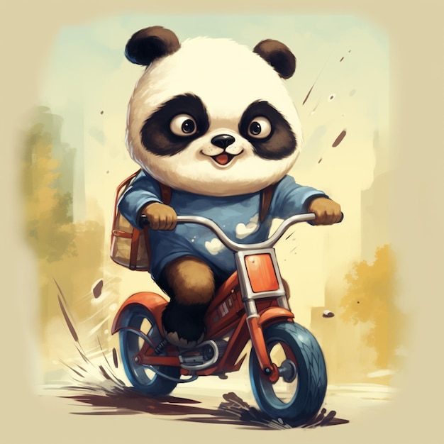 cute panda riding a motorcycle cartoon design