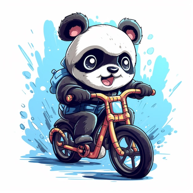 cute panda riding a motorcycle cartoon design