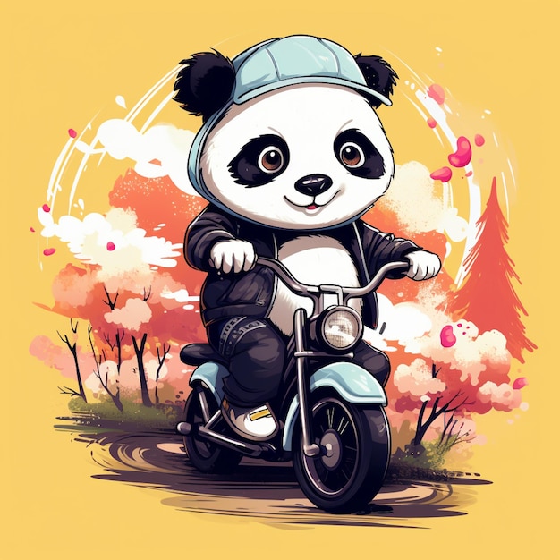 cute panda riding a motorcycle cartoon design