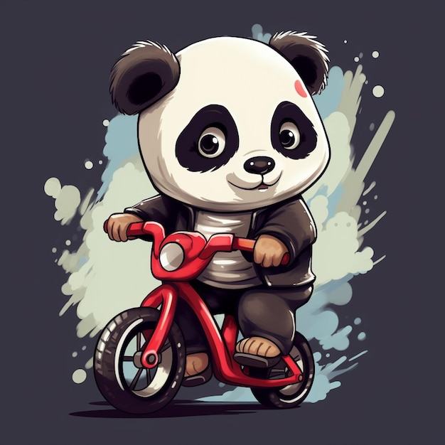 オートバイの漫画のデザインに乗ってかわいいパンダ