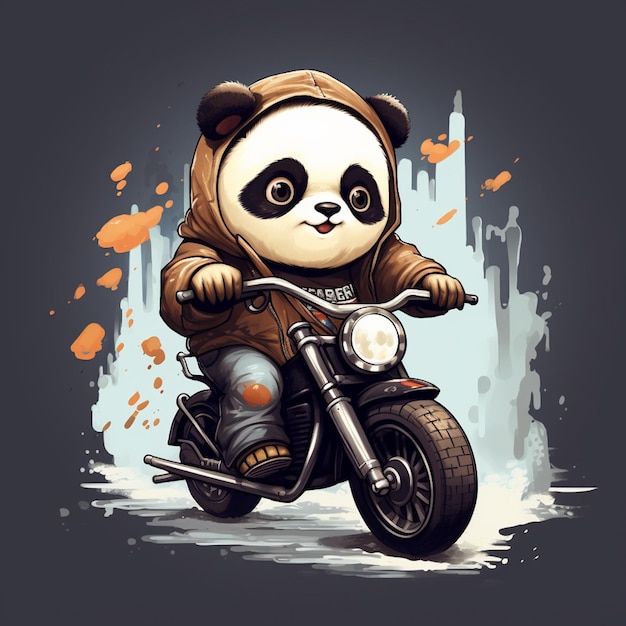 cute panda riding a motorcycle cartoon design