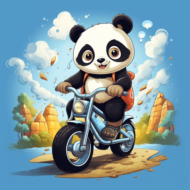 cute panda riding a motorcycle cartoon design