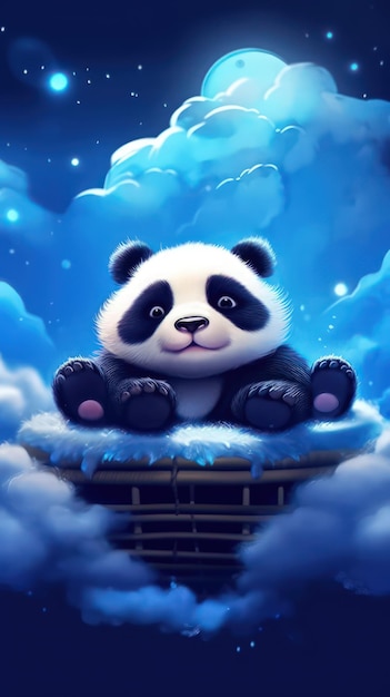 Cute Panda Sleeping on a Cloud in the Night Sky AI Generated