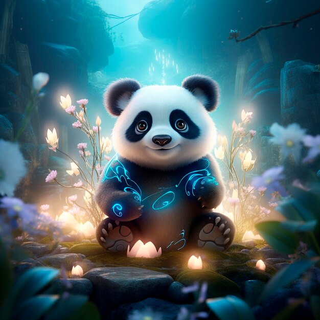 Cute panda surrounded by elements inspired by fair illustration