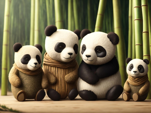 Cute panda with bamboo background for desktop wallpaper