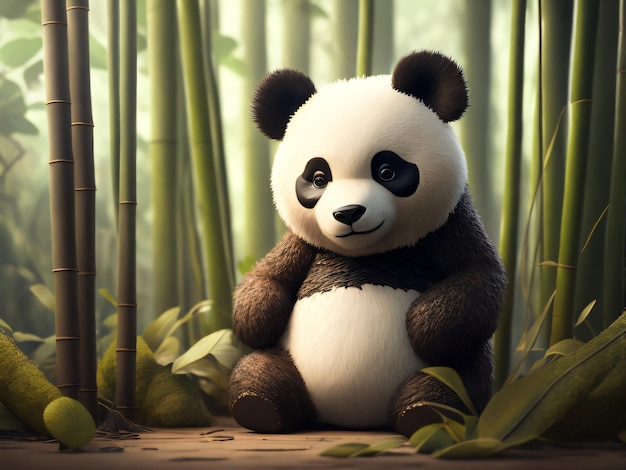 Cute panda with bamboo background for desktop wallpaper