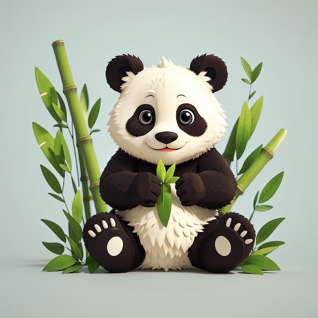 Cute panda with bamboo cartoon vector icon illustration animal nature icon concept isolated flat