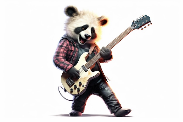 Photo cute panda with electric guitar