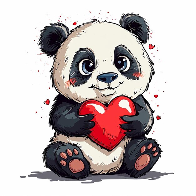 cute panda with heart cartoon illustration on white background